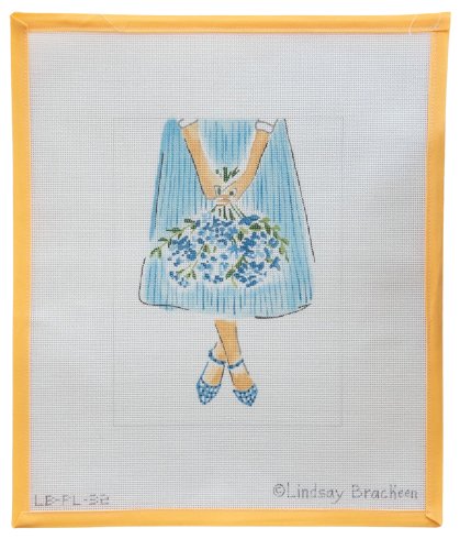 Blue Flowers on Striped Skirt Needlepoint - Summertide Stitchery - Lindsay Brackeen