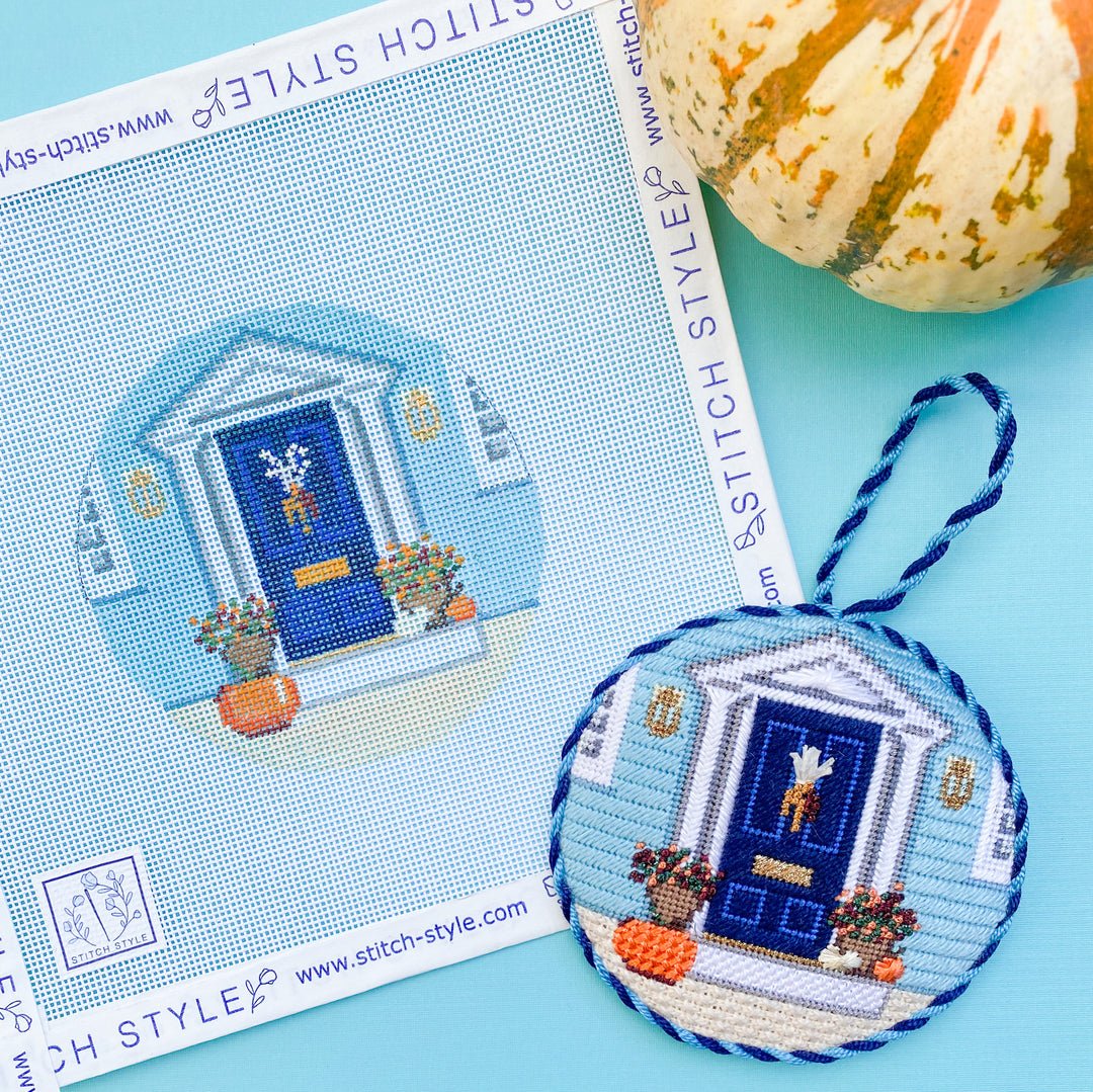 New England Autumn Door - Summertide Stitchery - Stitch Style Needlepoint