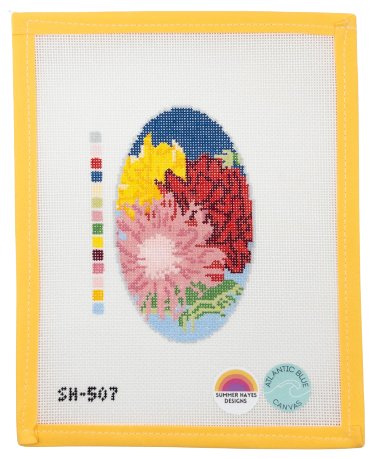 Vintage Floral Oval - Summertide Stitchery - Atlantic Blue Canvas