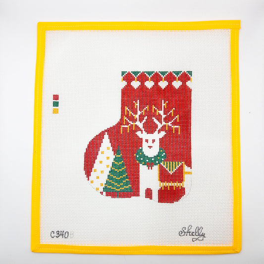 Elegant Reindeer Mini-Stocking Needlepoint Canvas - Summertide Stitchery - Shelly Tribbey Designs