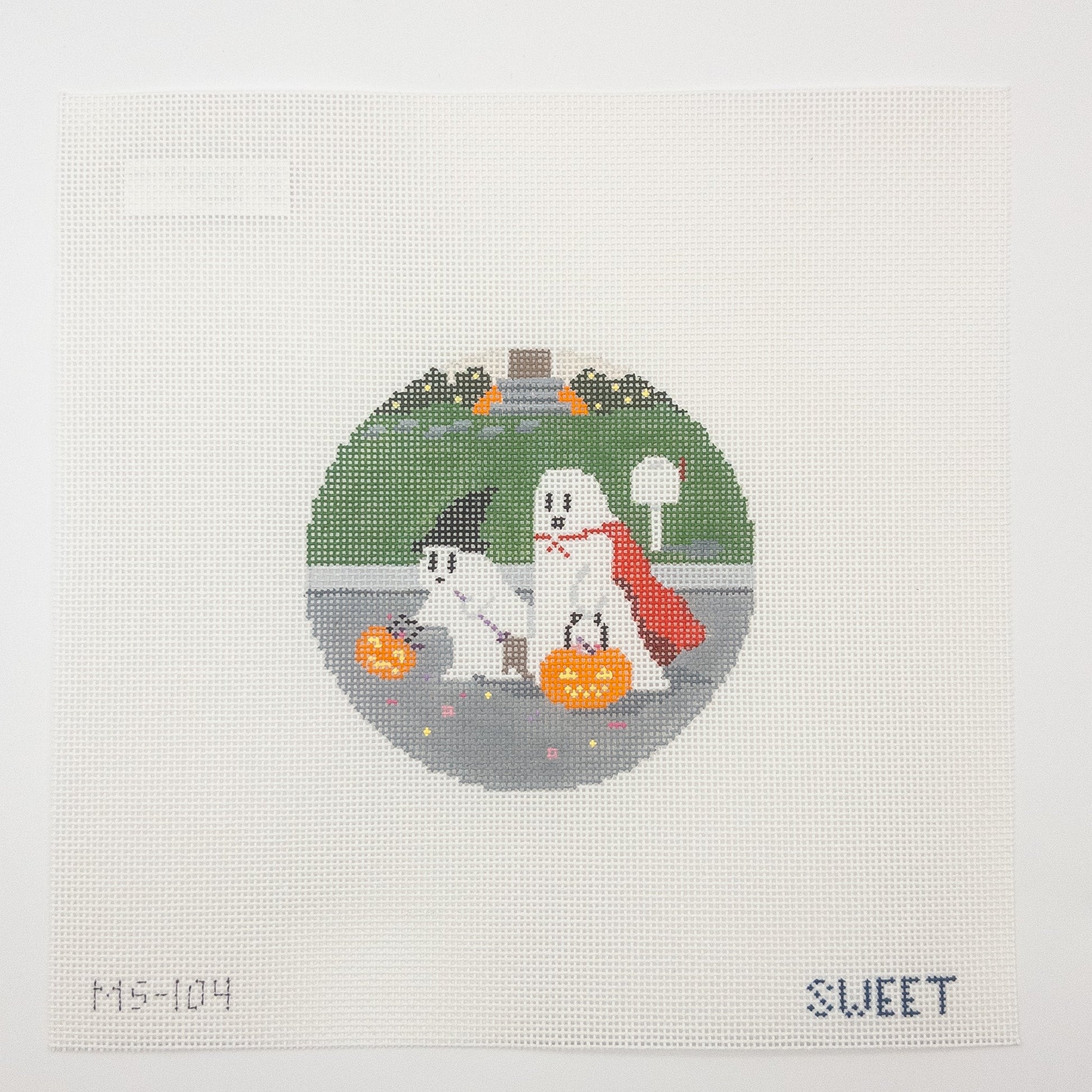 Ghosts Trick or Treating Needlepoint Canvas - Summertide Stitchery - Maddie Sweet