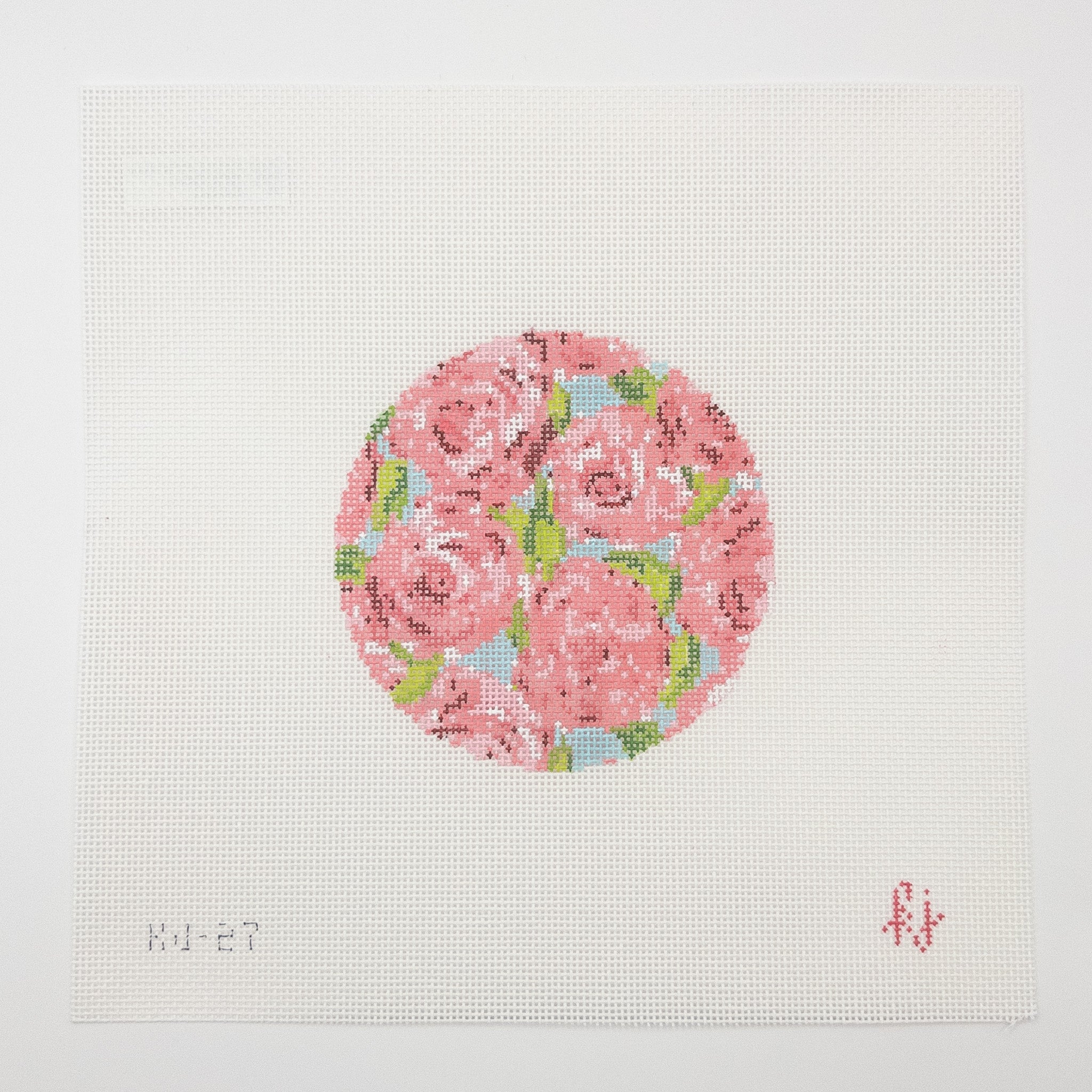 Roses on Teal Needlepoint Canvas | Summertide Stitchery