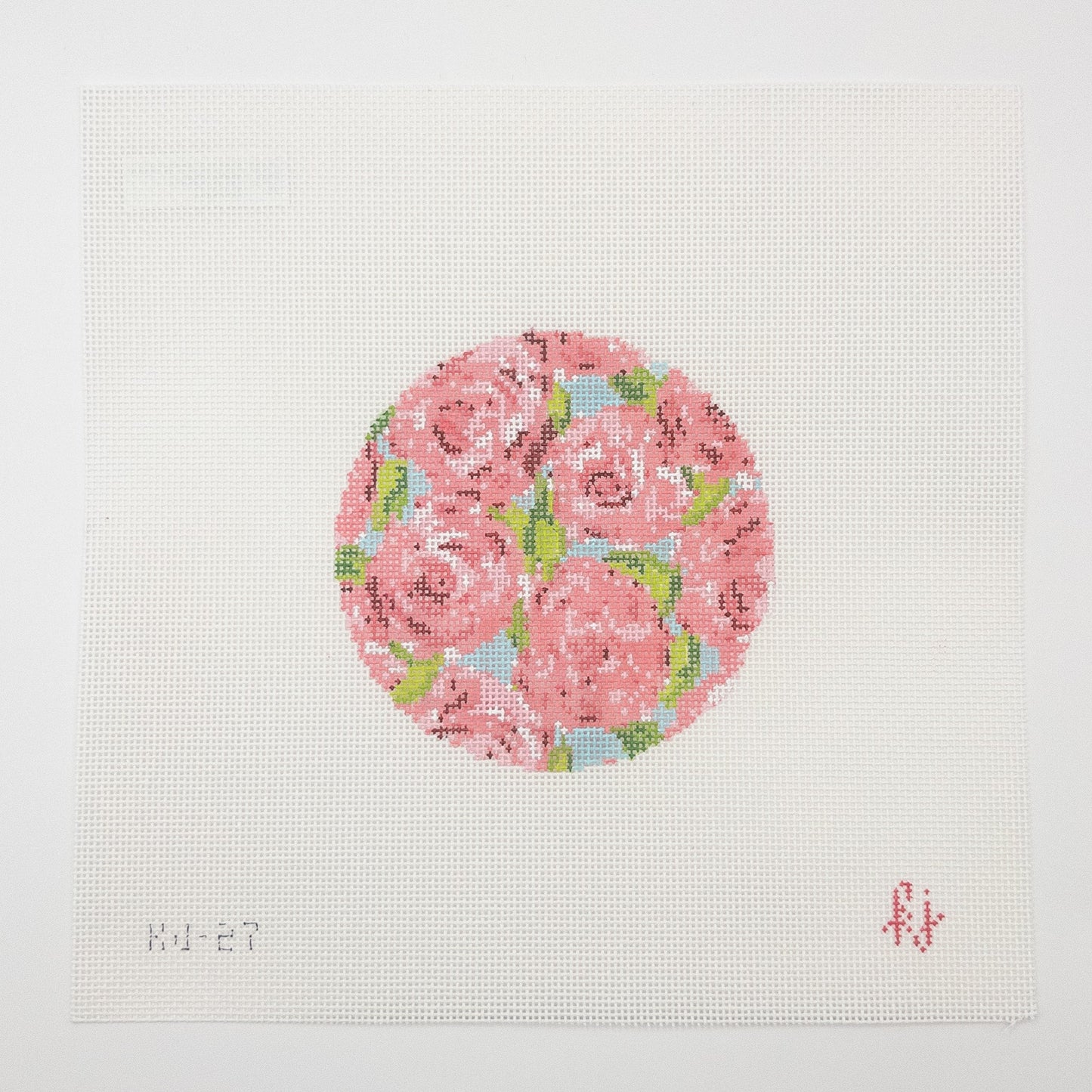 Roses on Teal Needlepoint Canvas - Summertide Stitchery - Krissy Johnson