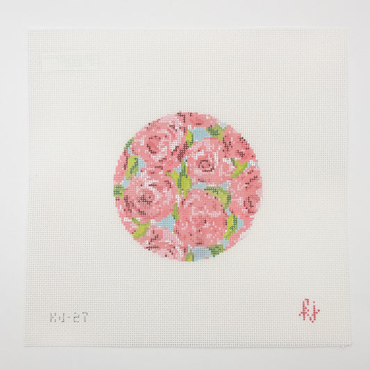 Roses on Teal Needlepoint Canvas - Summertide Stitchery - Krissy Johnson