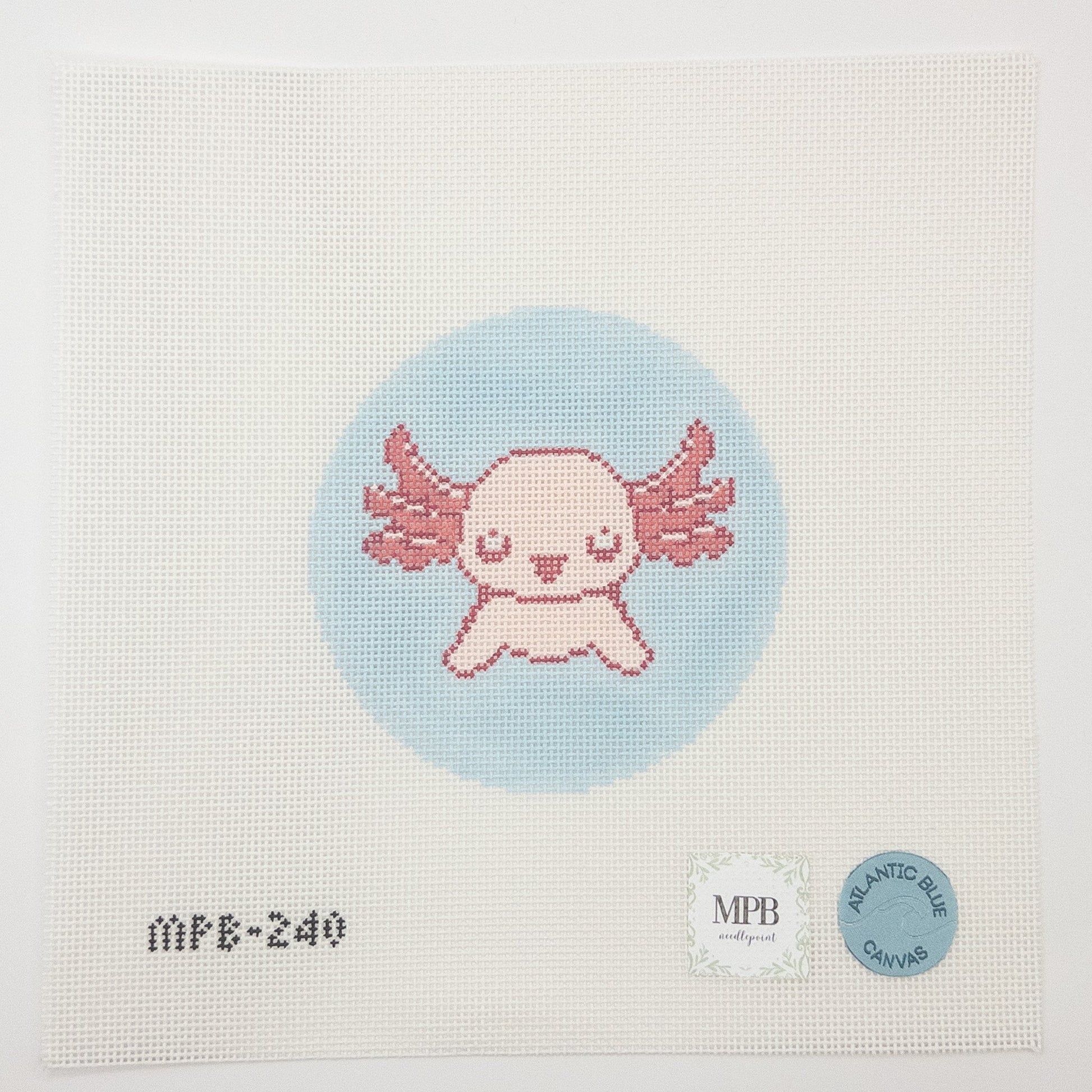 Axolotl Round Needlepoint Canvas - Summertide Stitchery - Atlantic Blue Canvas