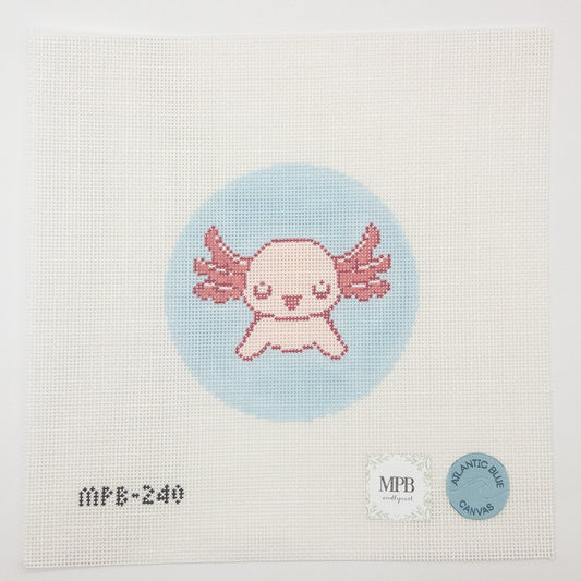 Axolotl Round Needlepoint Canvas - Summertide Stitchery - Atlantic Blue Canvas