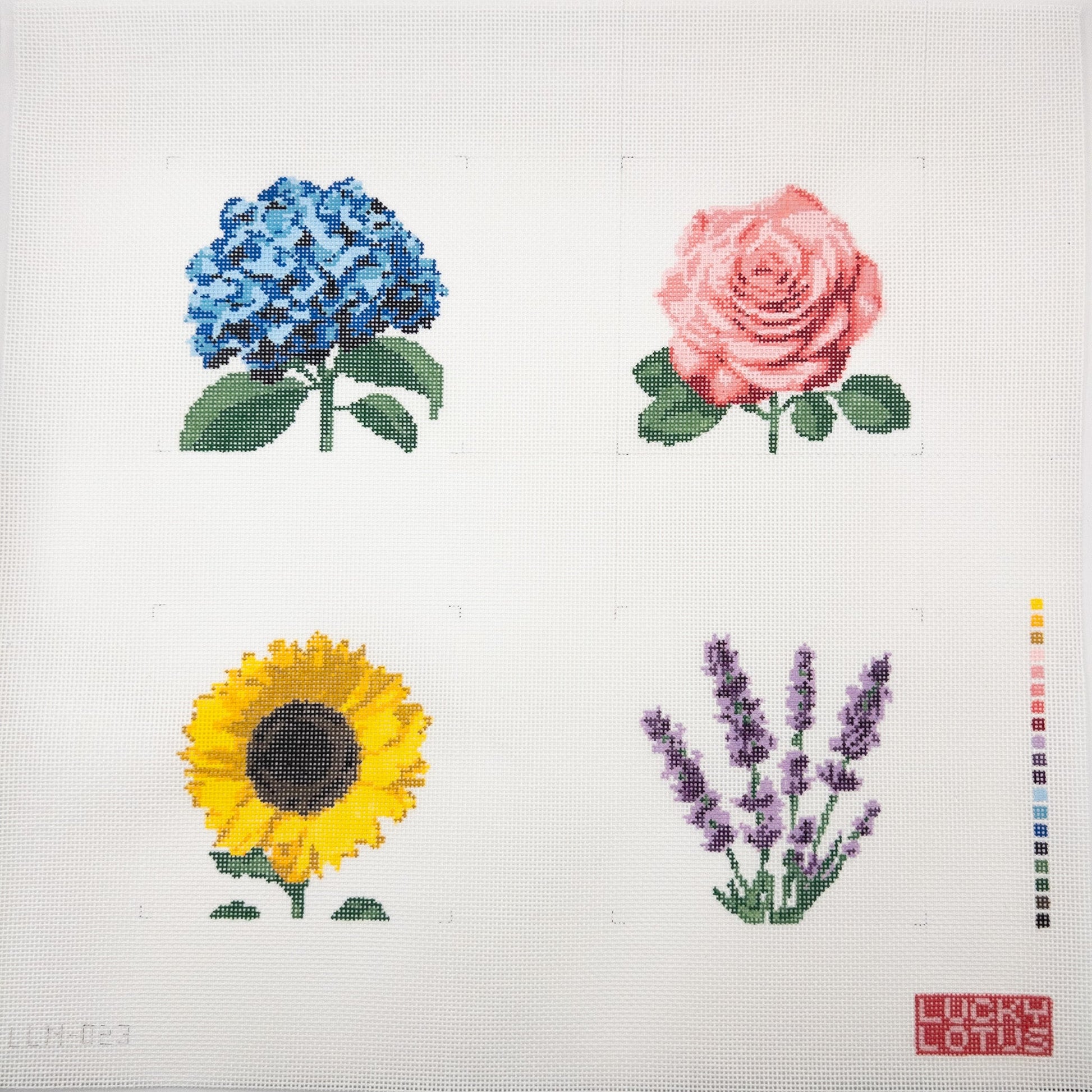 Summer Flowers Coaster Set Needlepoint Canvas - Summertide Stitchery - Lucky Lotus Needlepoint