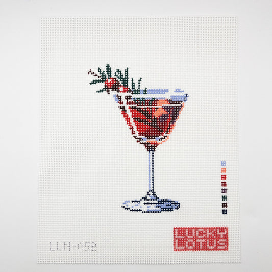 Christmas Cocktail Needlepoint Canvas - Summertide Stitchery - Lucky Lotus Needlepoint