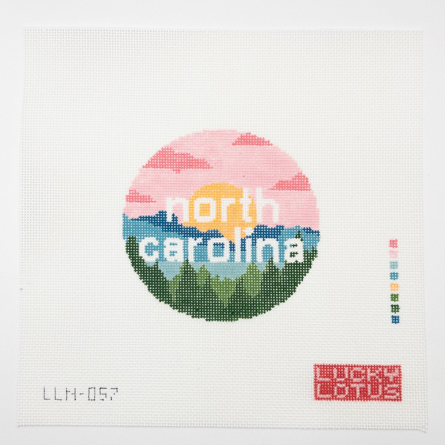 50 States Round | North Carolina Needlepoint Canvas - Summertide Stitchery - Lucky Lotus Needlepoint