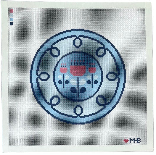 Curlicue Floral Plate Needlepoint Canvas - Summertide Stitchery - Love MHB Studio