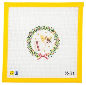 Angel With Violin Wreath Needlepoint Canvas - Summertide Stitchery - Lauren Bloch Designs