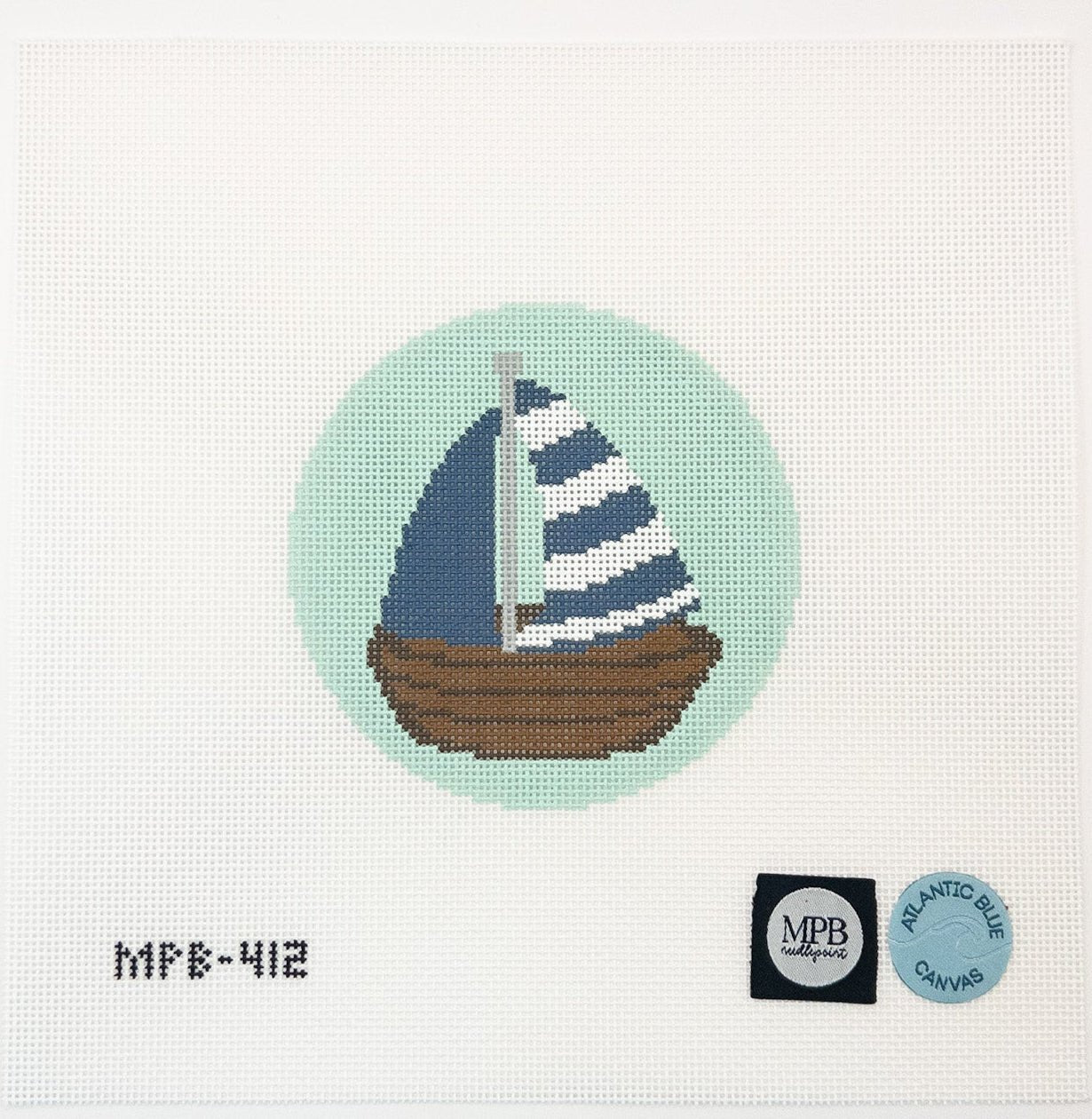 Antique Little Boat Needlepoint Canvas - Summertide Stitchery - Atlantic Blue Canvas
