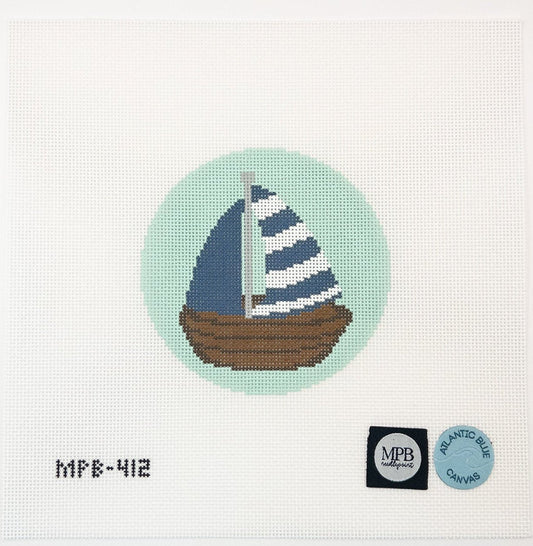 Antique Little Boat Needlepoint Canvas - Summertide Stitchery - Atlantic Blue Canvas