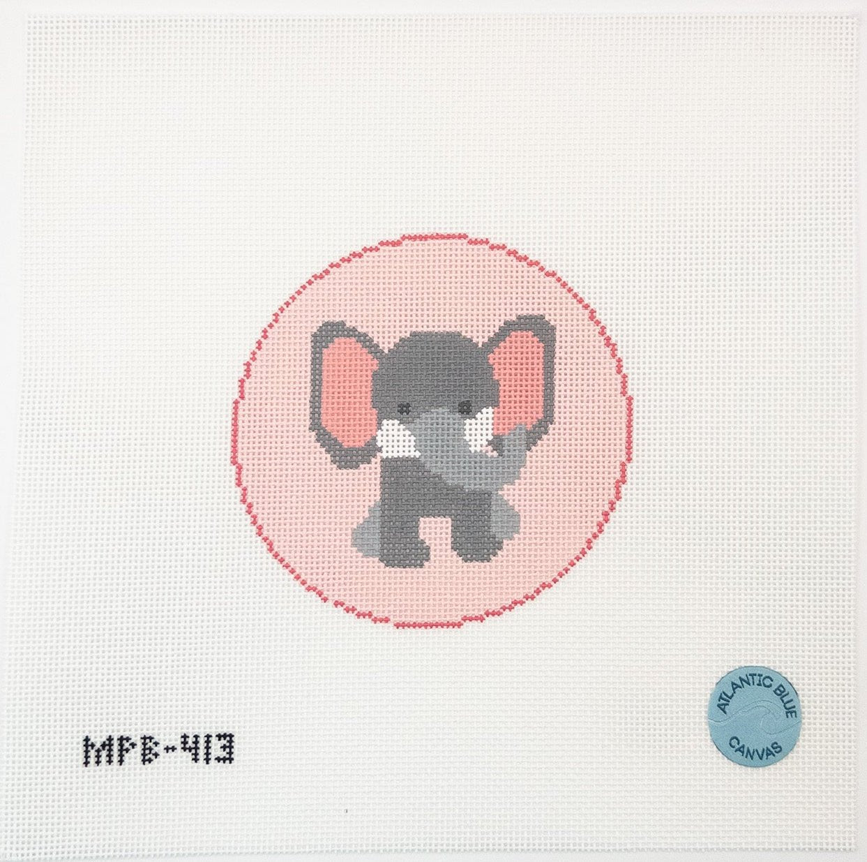 Baby Elephant Needlepoint Canvas - Summertide Stitchery - Atlantic Blue Canvas