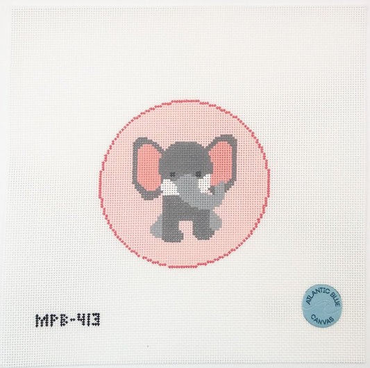 Baby Elephant Needlepoint Canvas - Summertide Stitchery - Atlantic Blue Canvas