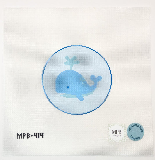 Baby Whale Needlepoint Canvas - Summertide Stitchery - Atlantic Blue Canvas