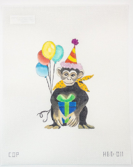 Birthday Monkey Needlepoint Canvas | HBD011 - Summertide Stitchery - Colors of Praise