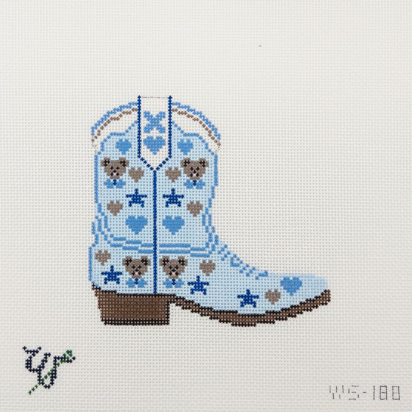 Blue Cowboy Boot Needlepoint Canvas - Summertide Stitchery - Wipstitch Needleworks