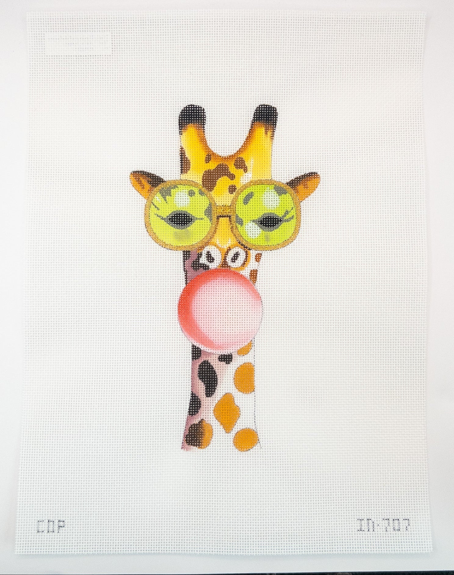 Bubblegum Giraffe Needlepoint Canvas | IN707 - Summertide Stitchery - Colors of Praise