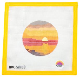 Caribbean Sunset Round Needlepoint - Summertide Stitchery - Atlantic Blue Canvas