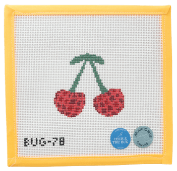Cherry Disco Needlepoint Canvas - Summertide Stitchery - Atlantic Blue Canvas