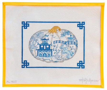 Chinoiserie Porcelain Pumpkin Needlepoint Canvas - Summertide Stitchery - Kate Dickerson