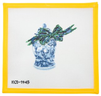 Chinoiserie with Black Watch Bow Needlepoint Canvas - Summertide Stitchery - KCN Designs