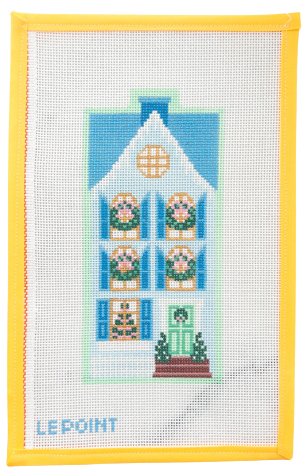 Christmas Village Blue Row House Needlepoint Canvas - Summertide Stitchery - Le Point Studio