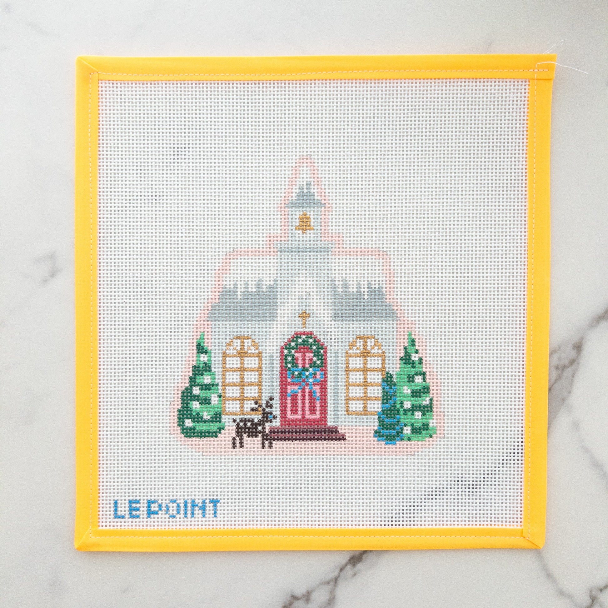 Christmas Village Church Needlepoint Canvas - Summertide Stitchery - Le Point Studio