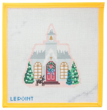 Christmas Village Church Needlepoint Canvas - Summertide Stitchery - Le Point Studio