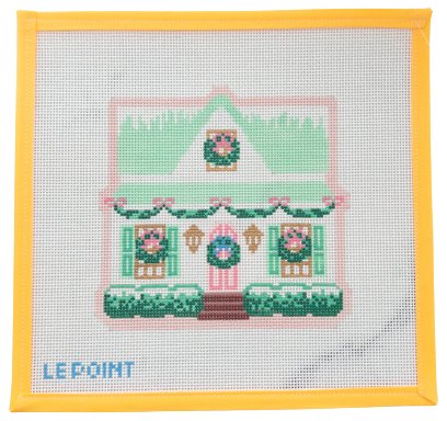 Christmas Village Green House Needlepoint Canvas - Summertide Stitchery - Le Point Studio