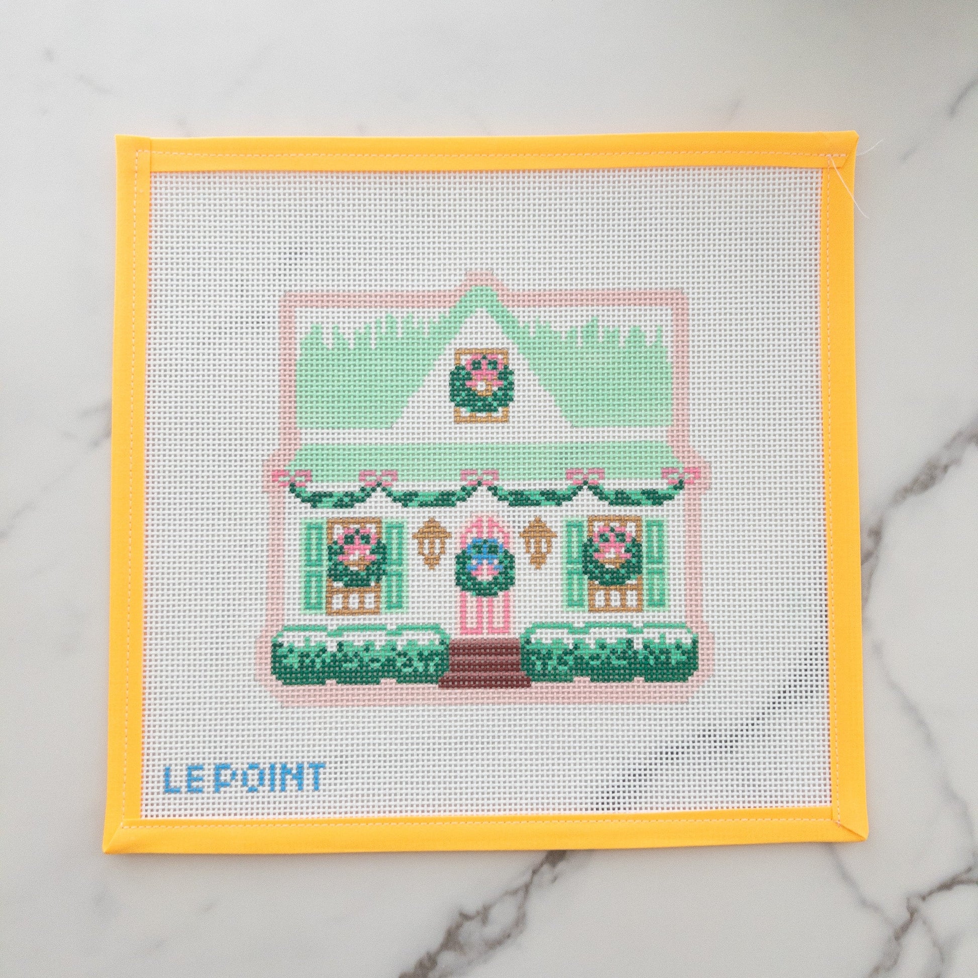 Christmas Village Green House Needlepoint Canvas - Summertide Stitchery - Le Point Studio