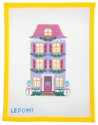 Christmas Village Purple Row House Needlepoint Canvas - Summertide Stitchery - Le Point Studio