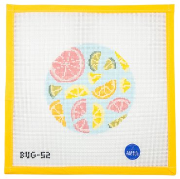 Citrus Slice Coaster Needlepoint Canvas - Summertide Stitchery - Atlantic Blue Canvas