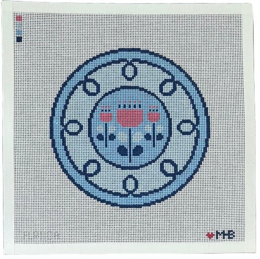 Curlicue Floral Plate Needlepoint Canvas - Summertide Stitchery - LoveMHB Studio