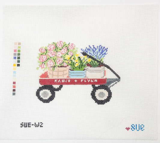 Garden Wagon Needlepoint Canvas - Summertide Stitchery - Atlantic Blue Canvas