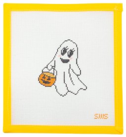 Ghost with Pumpkin Needlepoint Canvas - Summertide Stitchery - Stitching With Stacey