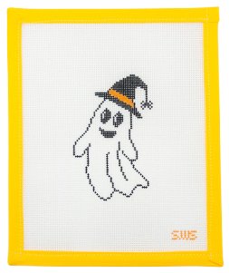 Ghost with Witch Hat Needlepoint Canvas - Summertide Stitchery - Stitching With Stacey