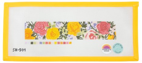 Grandma's Roses Key Fob Needlepoint Canvas - Summertide Stitchery - Atlantic Blue Canvas