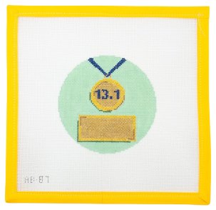 Half - Marathon Medal Needlepoint Canvas - Summertide Stitchery - Alice & Blue