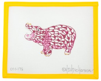 Herend - Style Hippo Needlepoint Canvas - Summertide Stitchery - Kate Dickerson