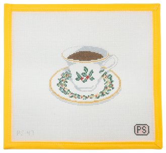 Holiday Teacup Needlepoint Canvas - Summertide Stitchery - Prepsetter