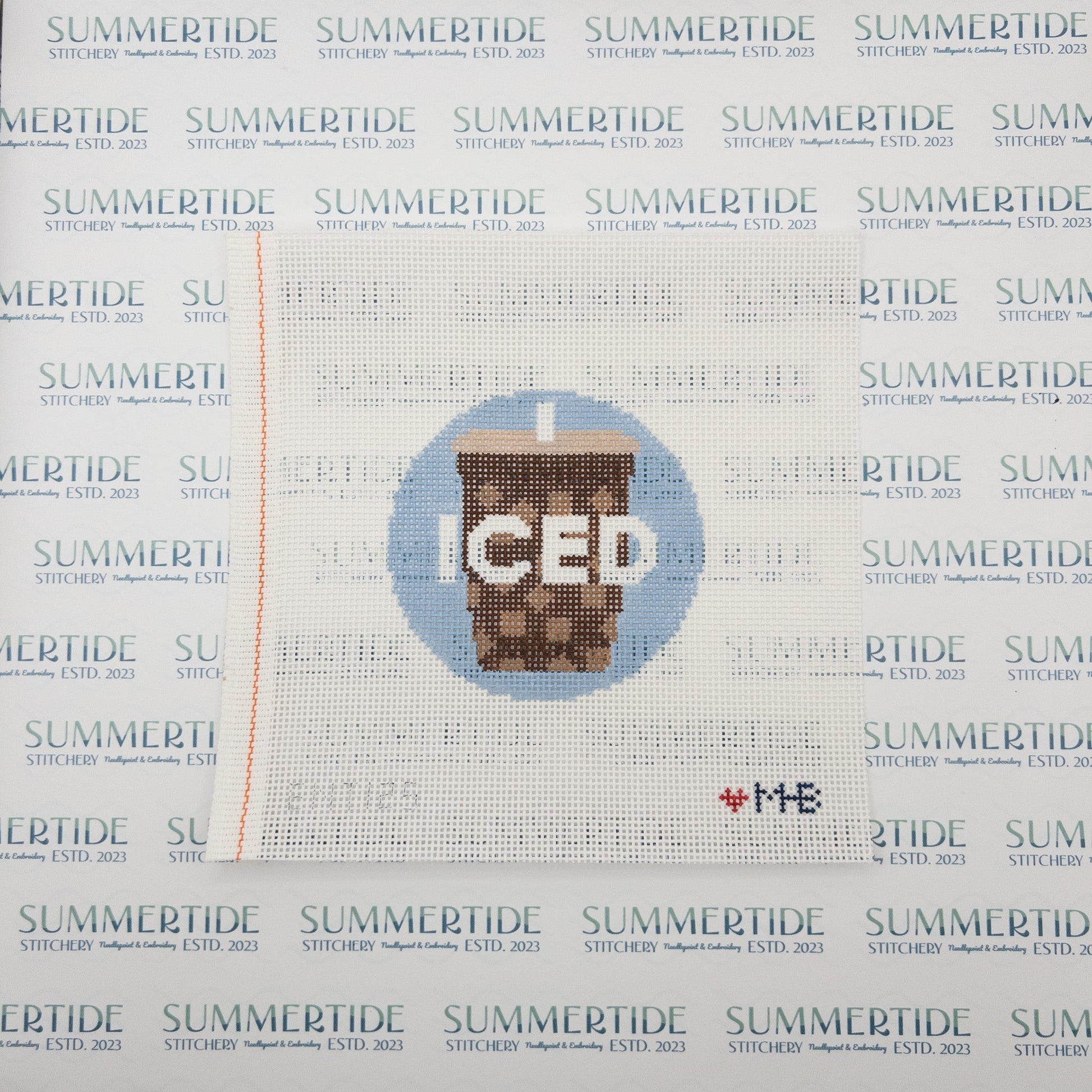 Iced Coffee Round Needlepoint Canvas - Summertide Stitchery - LoveMHB Studio