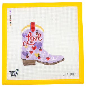 Lovebug Cowboy Boot Needlepoint Canvas - Summertide Stitchery - Wipstitch Needleworks