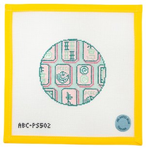 Mahjong Tiles Round Needlepoint - Summertide Stitchery - Atlantic Blue Canvas