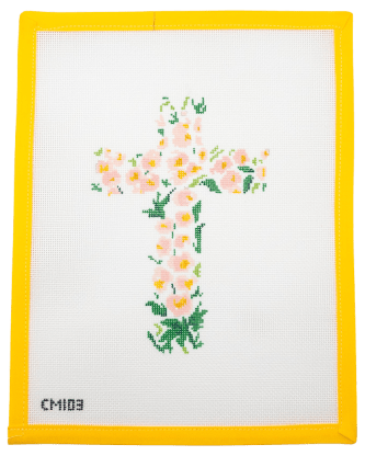 Peach Floral Cross Needlepoint Canvas - Summertide Stitchery - Camilla Moss