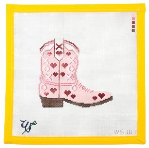 Pink Cowboy Boot Needlepoint Canvas - Summertide Stitchery - Wipstitch Needleworks