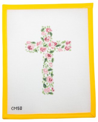 Pink Flowers Cross Needlepoint Canvas - Summertide Stitchery - Camilla Moss