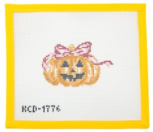 Pumpkin with Pink Bow Needlepoint Canvas - Summertide Stitchery - KCN Designs