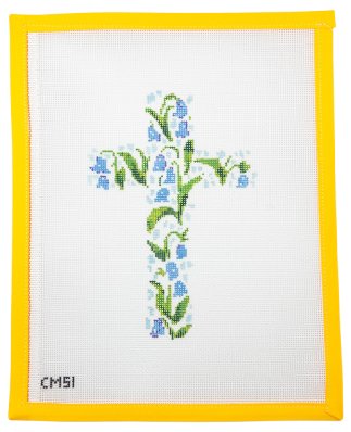 Purple Flower Cross Needlepoint Canvas - Summertide Stitchery - Camilla Moss